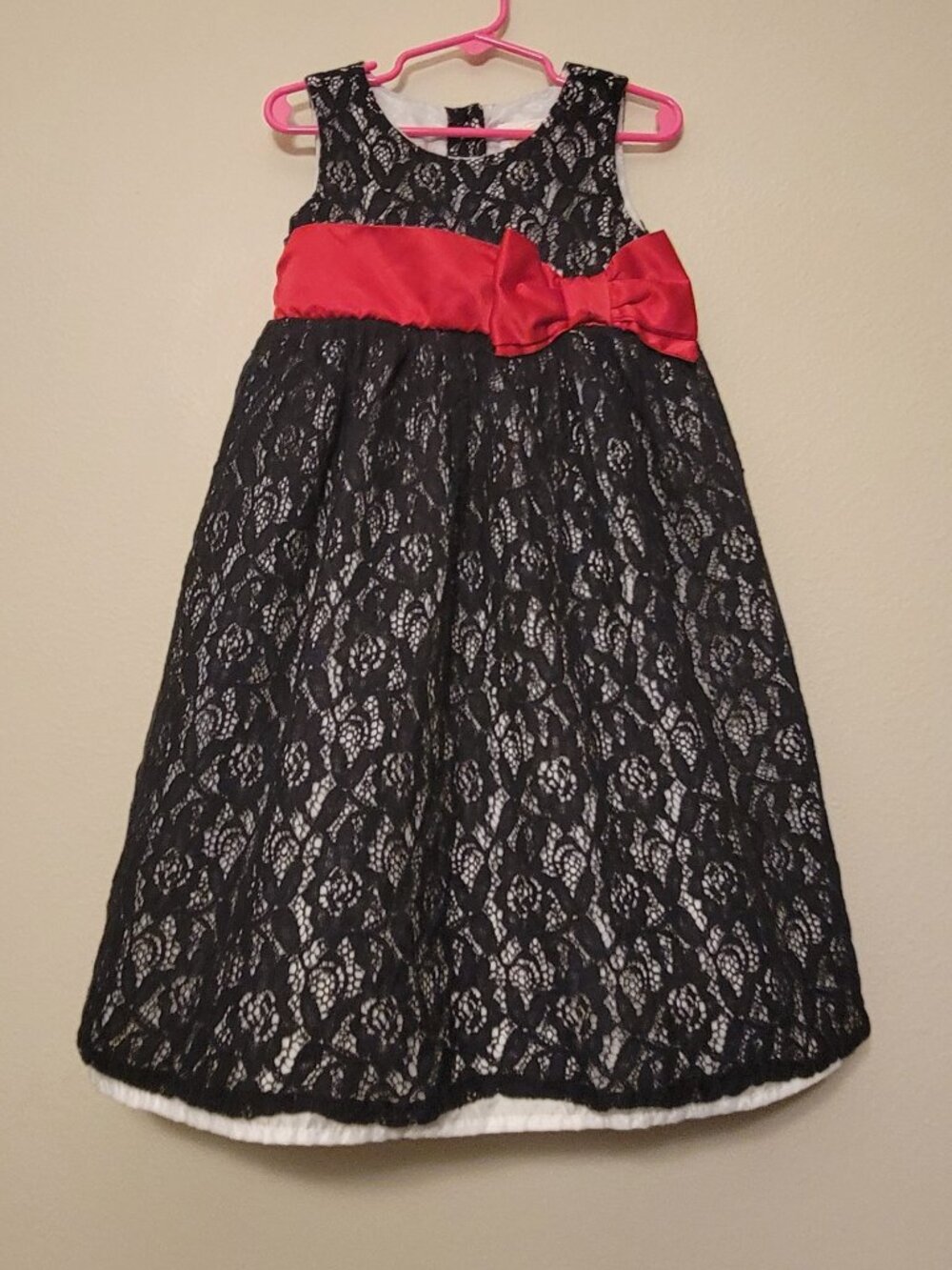 Heirlooms by Polly Flinders Girls 5T Black Lace Party Holiday Dress Red Bow